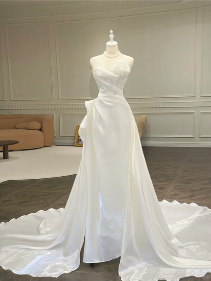 formaldressy--Satin wedding dress white tube top fairy long wedding dress prom dress gh5442