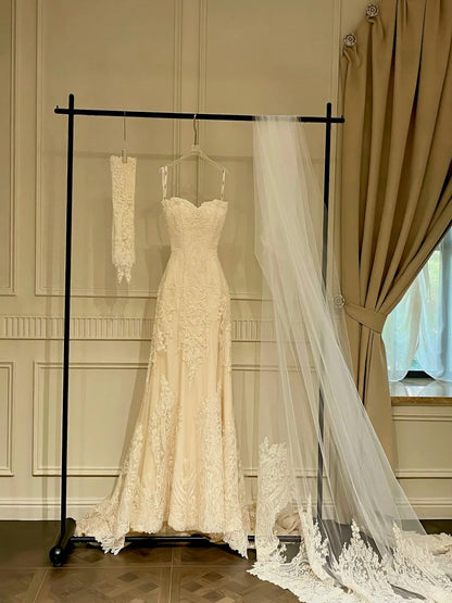 formaldressy-Beautiful exquisite lace long elegant tulle wedding dress prom dress gh5438