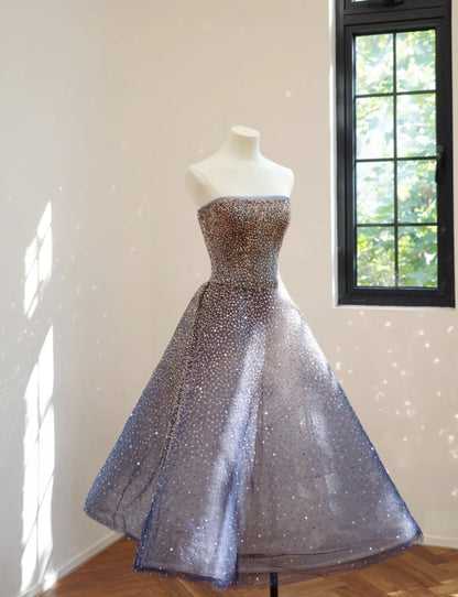 formaldressy-Blue Sparkle Gradient Short/Mid-Length Sequined Homecoming Dress Prom Dress gh5064