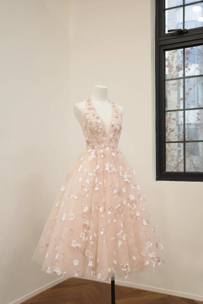 formaldressy-Pink floral fashion long tulle sequin homecoming dress birthday dress Prom dress evening dress gh5071