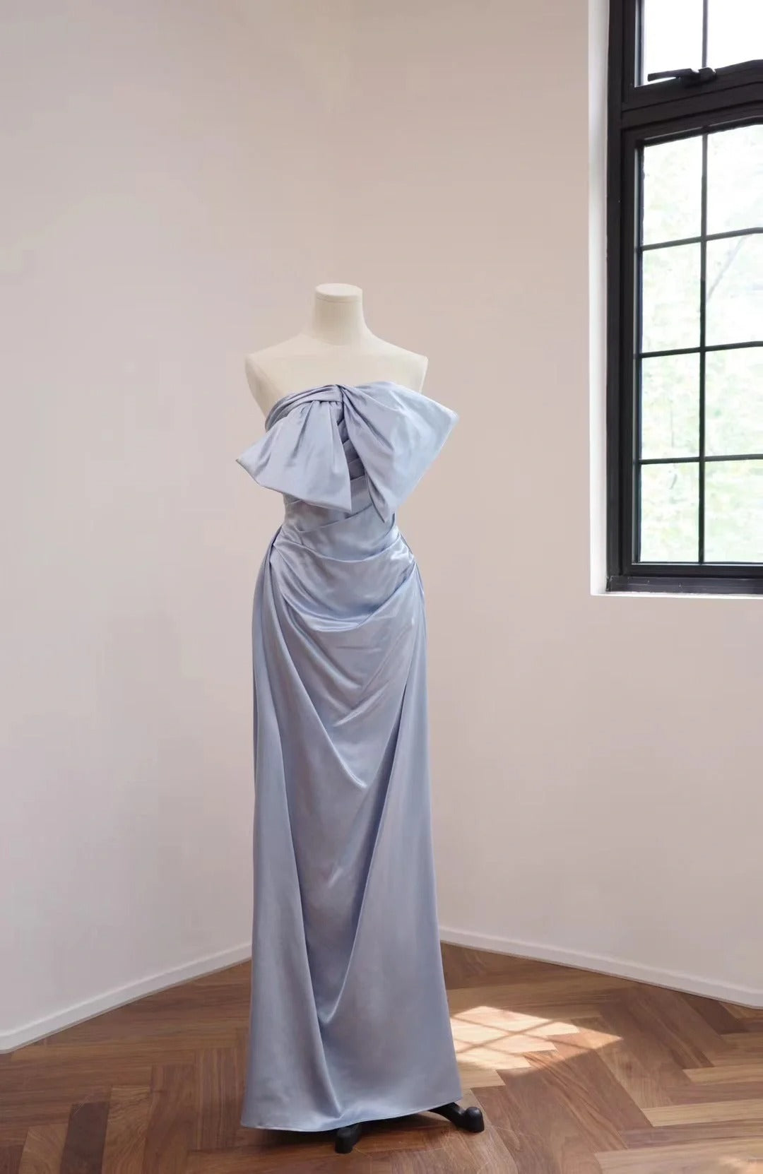 formaldressy-Blue fashion long satin Prom dress evening dress gh5070
