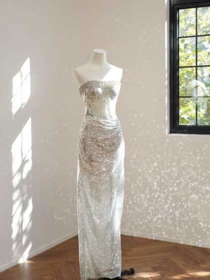 formaldressy-Silver luxury gorgeous crystal sequins shiny long Prom dress evening dress gh5066