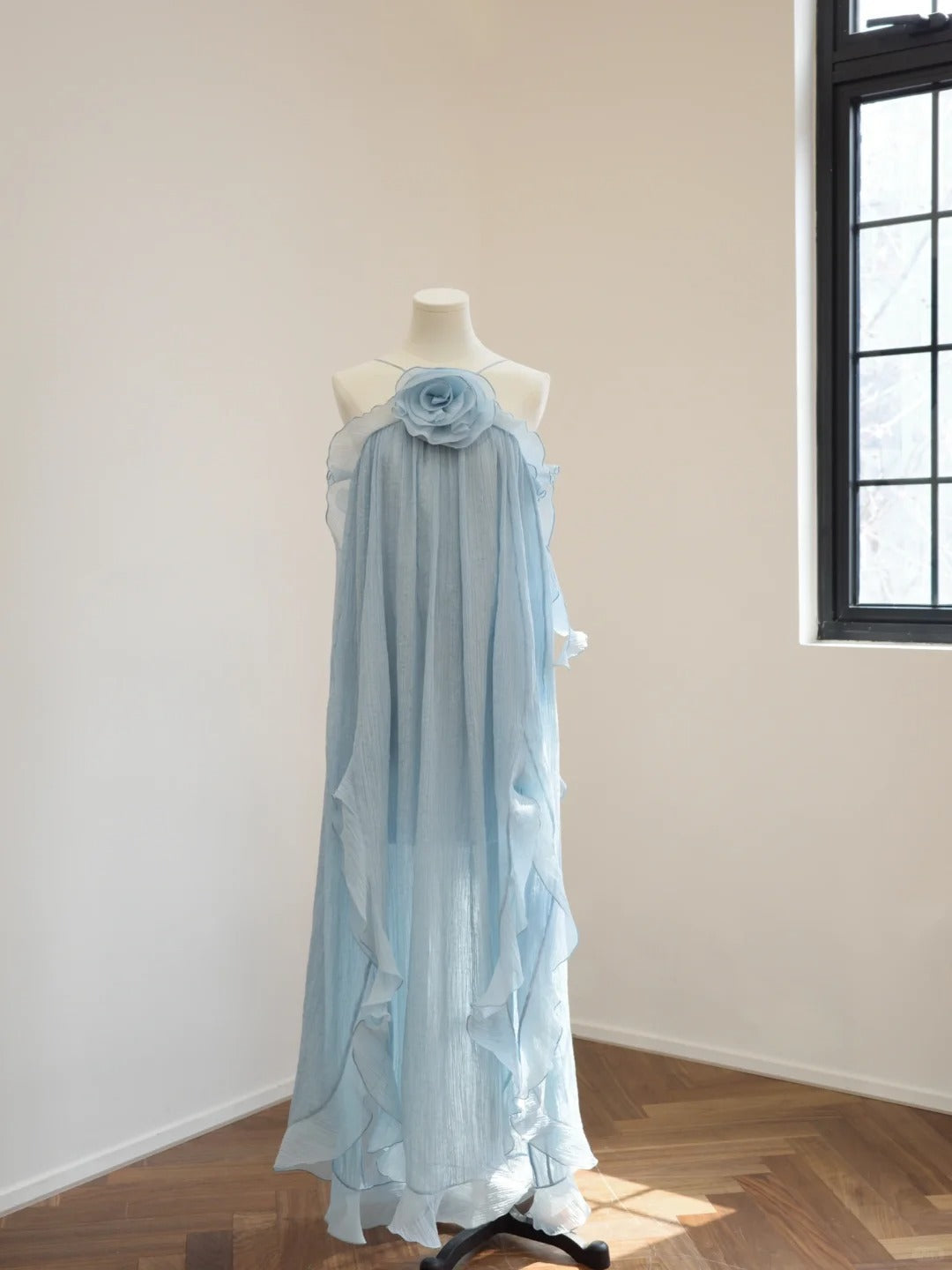 formaldressy-Blue floral halter long backless chiffon party dress wedding guest dress gh5063