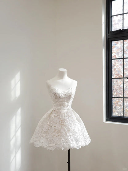 formaldressy-White Floral Lace Short Homecoming Dress Birthday Party Dress gh5068