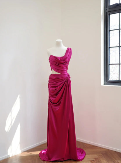 formaldressy-Dark pink stylish and elegant long satin Prom dress evening dress gh5065