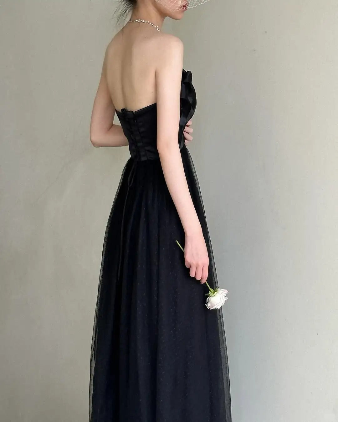 formaldressy--Retro Black Swan Simple Elegant Formal Long Tulle Prom Dress gh5607