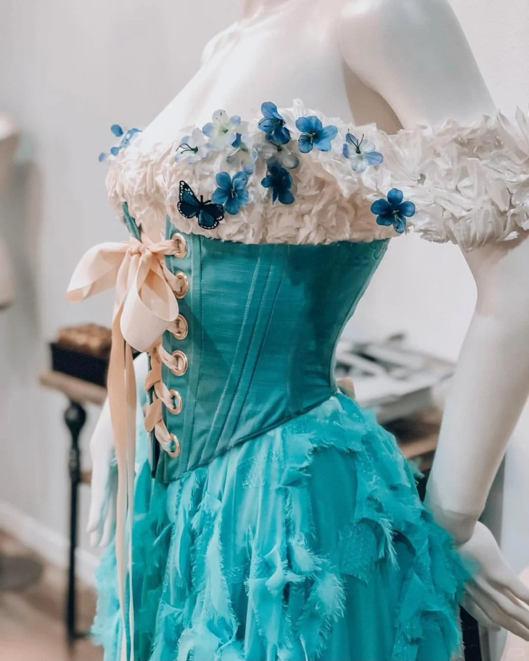 formaldressy-Blue floral corset long retro elegant Prom dress evening dress gh5072