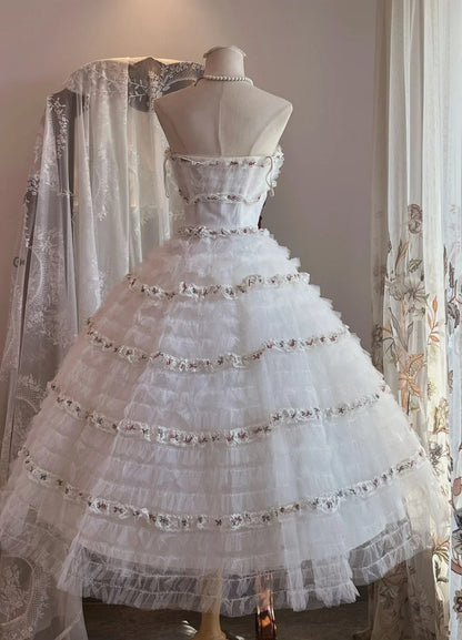 formaldressy--White Exquisite Pearl Cake, Medium Length Princess Homecoming Dress, Banquet Dress, Birthday Party Dress gh5676