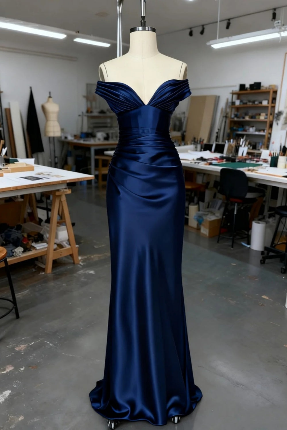 formaldressy-Blue elegant and simple long satin dress gh6168