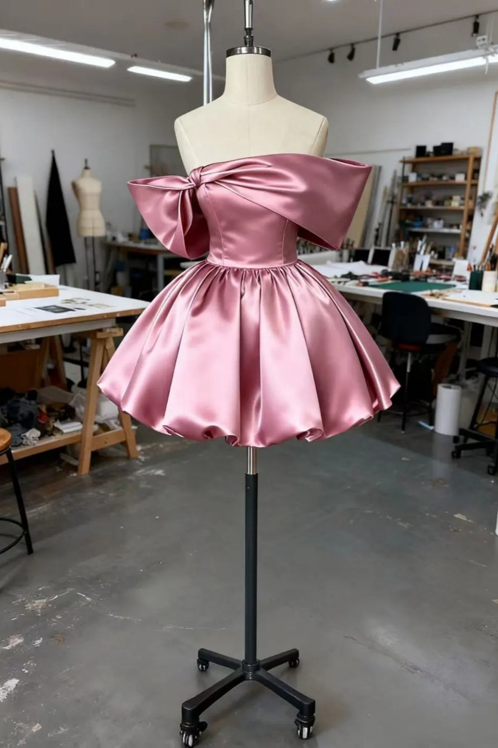 formaldressy-Birthday dress, pink short satin back-to-school dress, Hoco dress gh6160