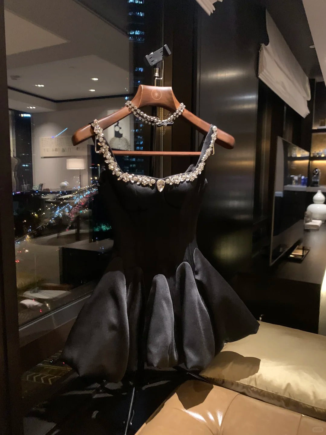 formaldressy-Black short satin princess homecoming dress birthday party dress eighth grade dress gh5298