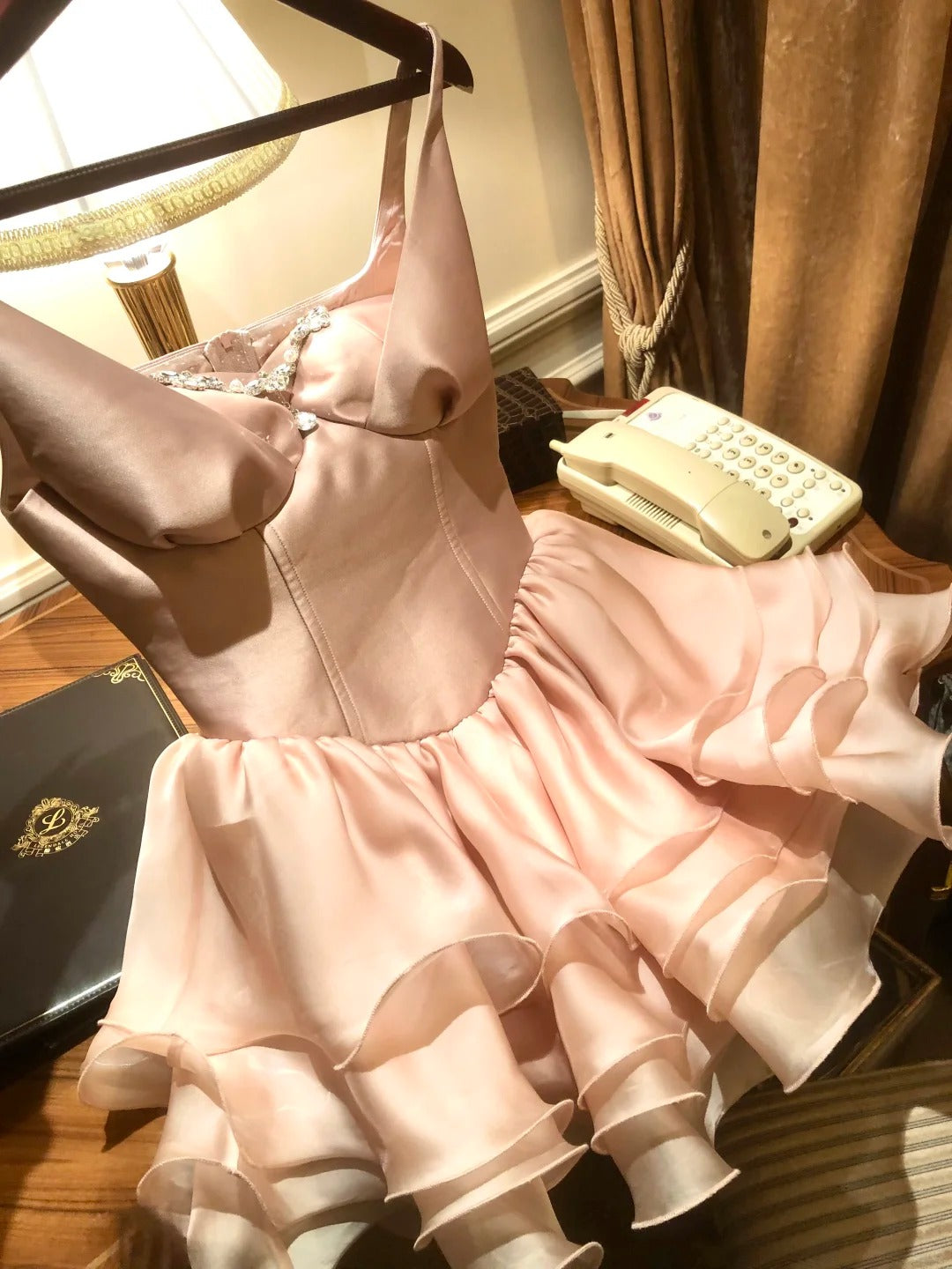 formaldressy-Pink short satin tulle homecoming dress birthday party dress eighth grade dress gh5293