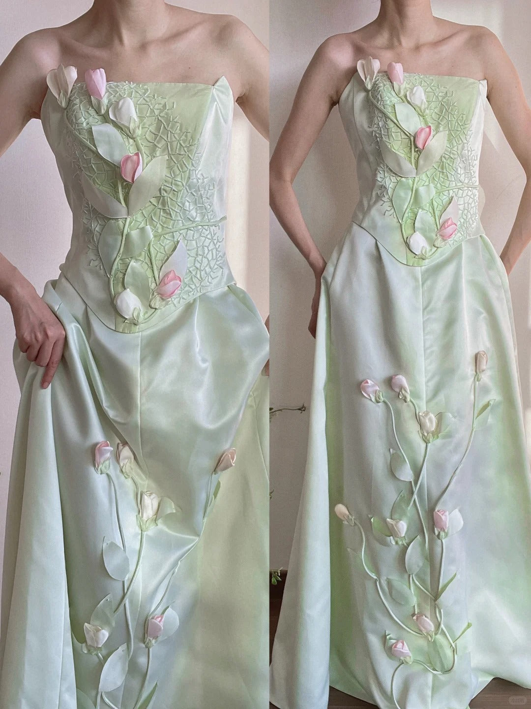 formaldressy-____Green tulip applique long satin floor-length Prom Dress evening dress gh5240