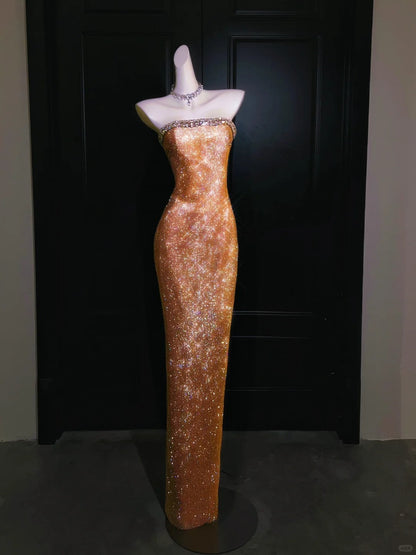 formaldressy--Super beautiful golden gorgeous glitter metal mermaid fishtail long prom dress gh5489