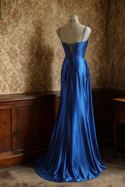formaldressy-Sleeveless Royal Blue Satin Mermaid Dress, Retro Elegant Slim - fitting Floor - length Evening Gown  gh5828