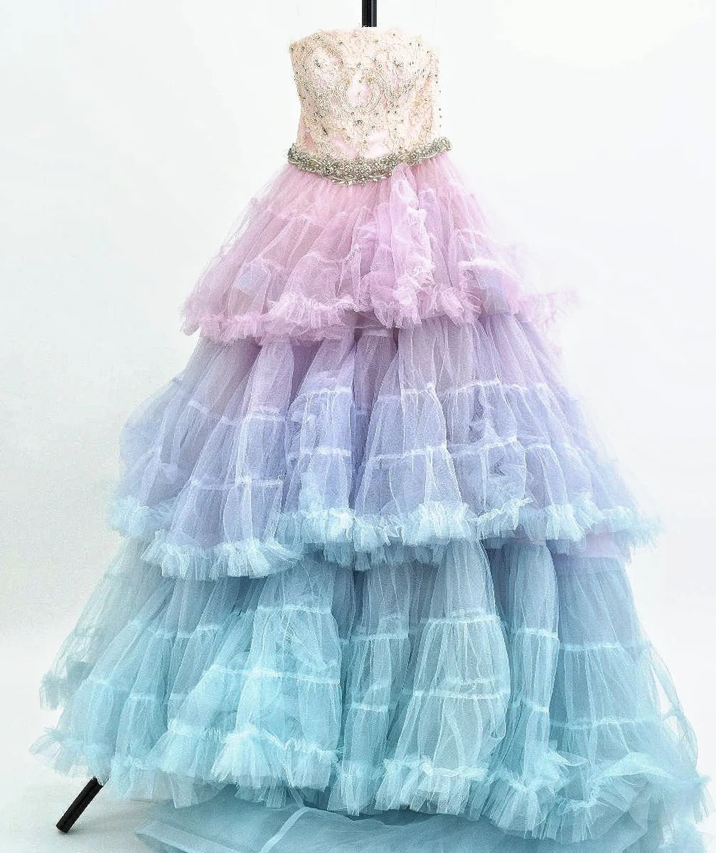 formaldressy-Pink purple blue colorful fashion gradient gorgeous beading shiny elegant long layered tulle ball gown gh5321