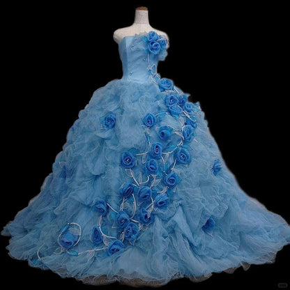 formaldressy-Blue floral fashionable gorgeous elegant long tulle ball gown gh5322