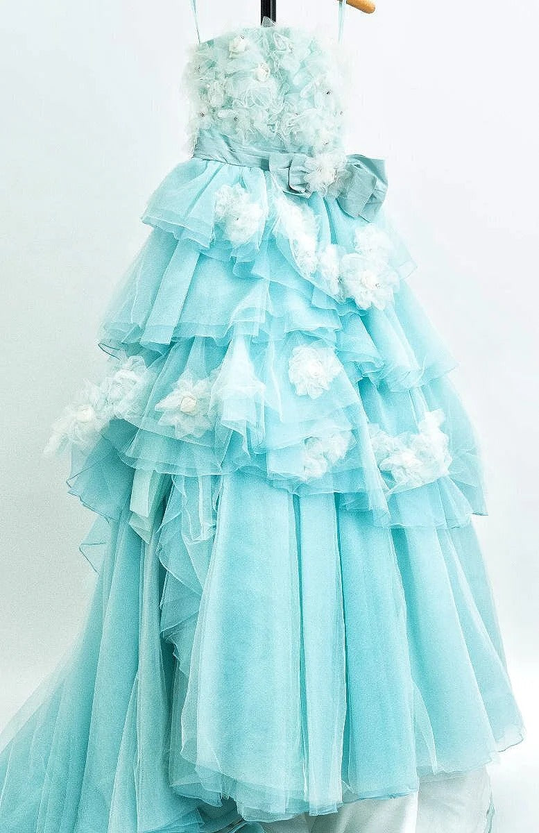 formaldressy-Blue/Pink Floral Fashion Gorgeous Elegant Long Tiered Tulle Ball Gown gh5323
