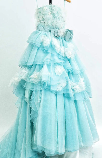 formaldressy-Blue/Pink Floral Fashion Gorgeous Elegant Long Tiered Tulle Ball Gown gh5323