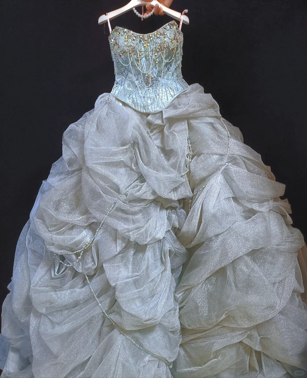 formaldressy-Gray-blue gorgeous gold beading fashionable and elegant long layered princess tulle ball gown gh5325