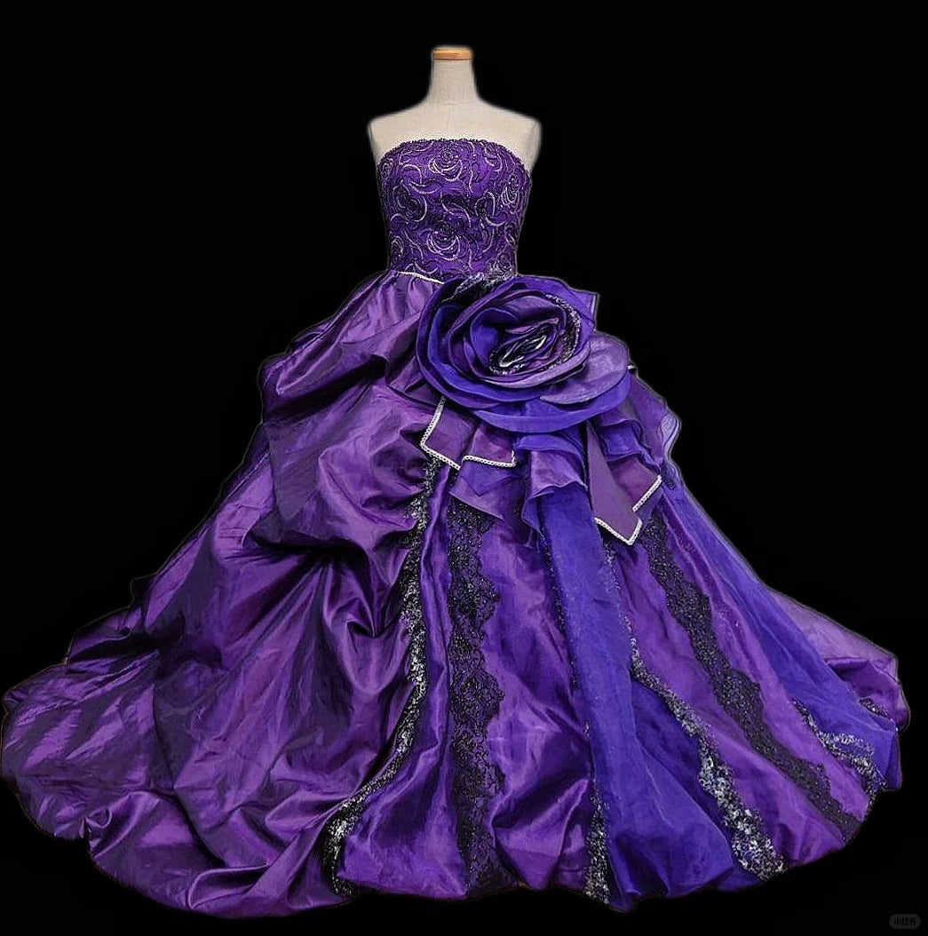 formaldressy-Purple floral beaded fashionable gorgeous elegant long tulle ball gown gh5324