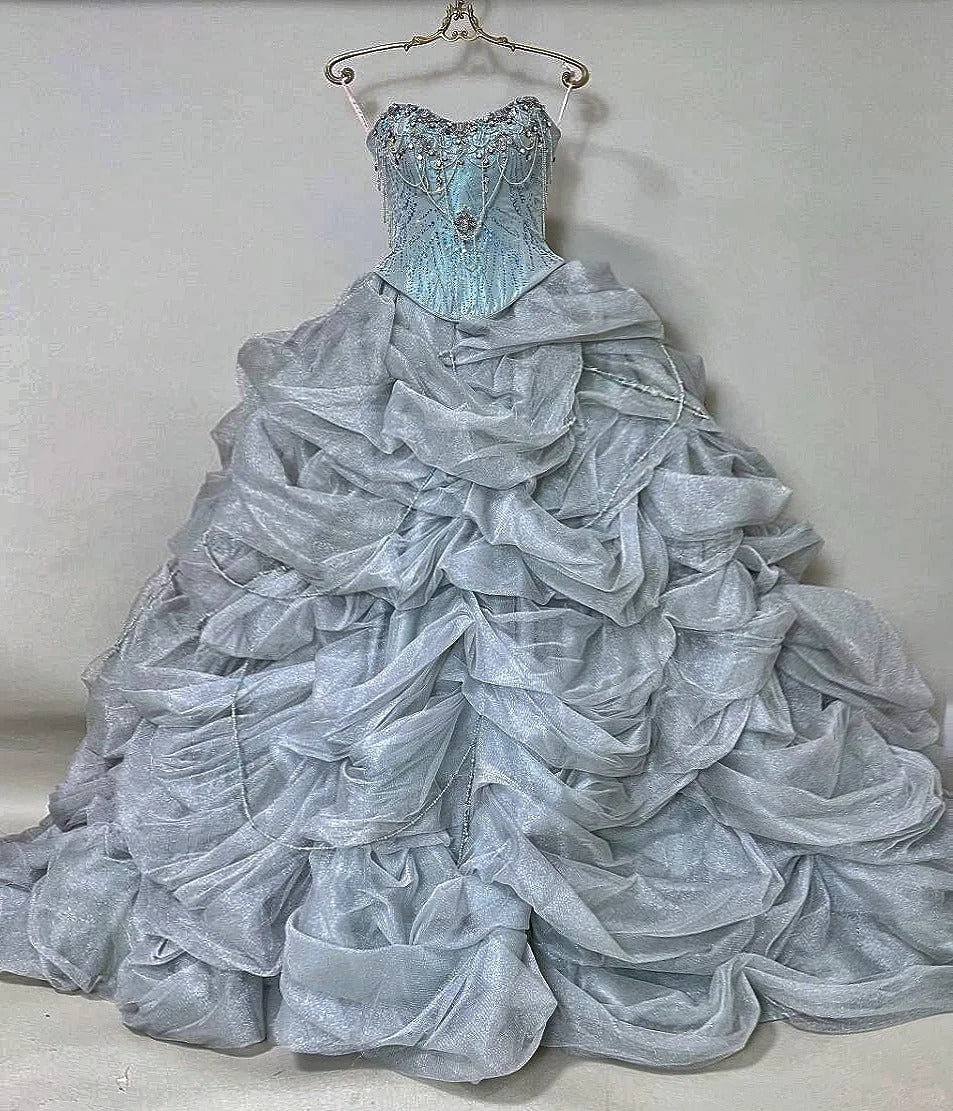 formaldressy-Ice blue gorgeous silver beading fashionable and elegant long layered princess tulle ball gown gh5326