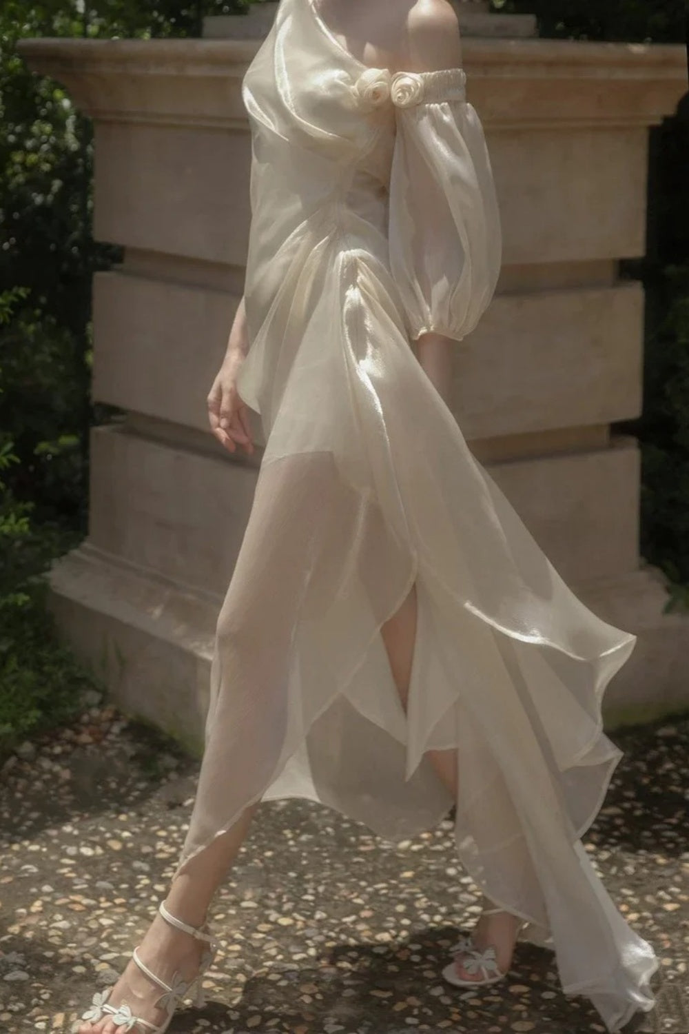 formaldressy-__One Shoulder Flower Long Fairy Dress White Moonlight Female Lead's Favorite Fairy Dress gh5907