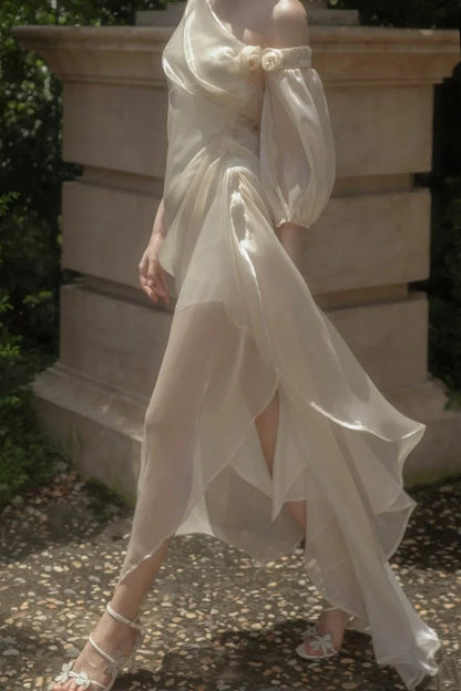 formaldressy-__One Shoulder Flower Long Fairy Dress White Moonlight Female Lead's Favorite Fairy Dress gh5907