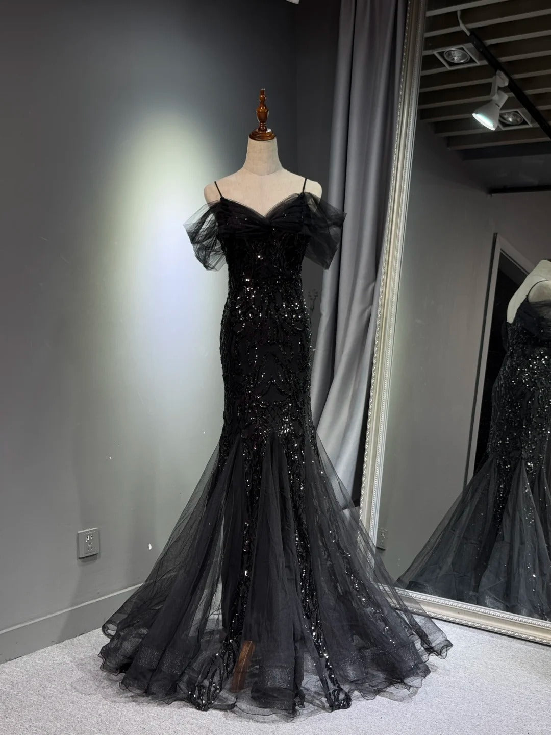 formaldressy -Black shiny mermaid long sequined ball gown evening dress graduation dress gh5112