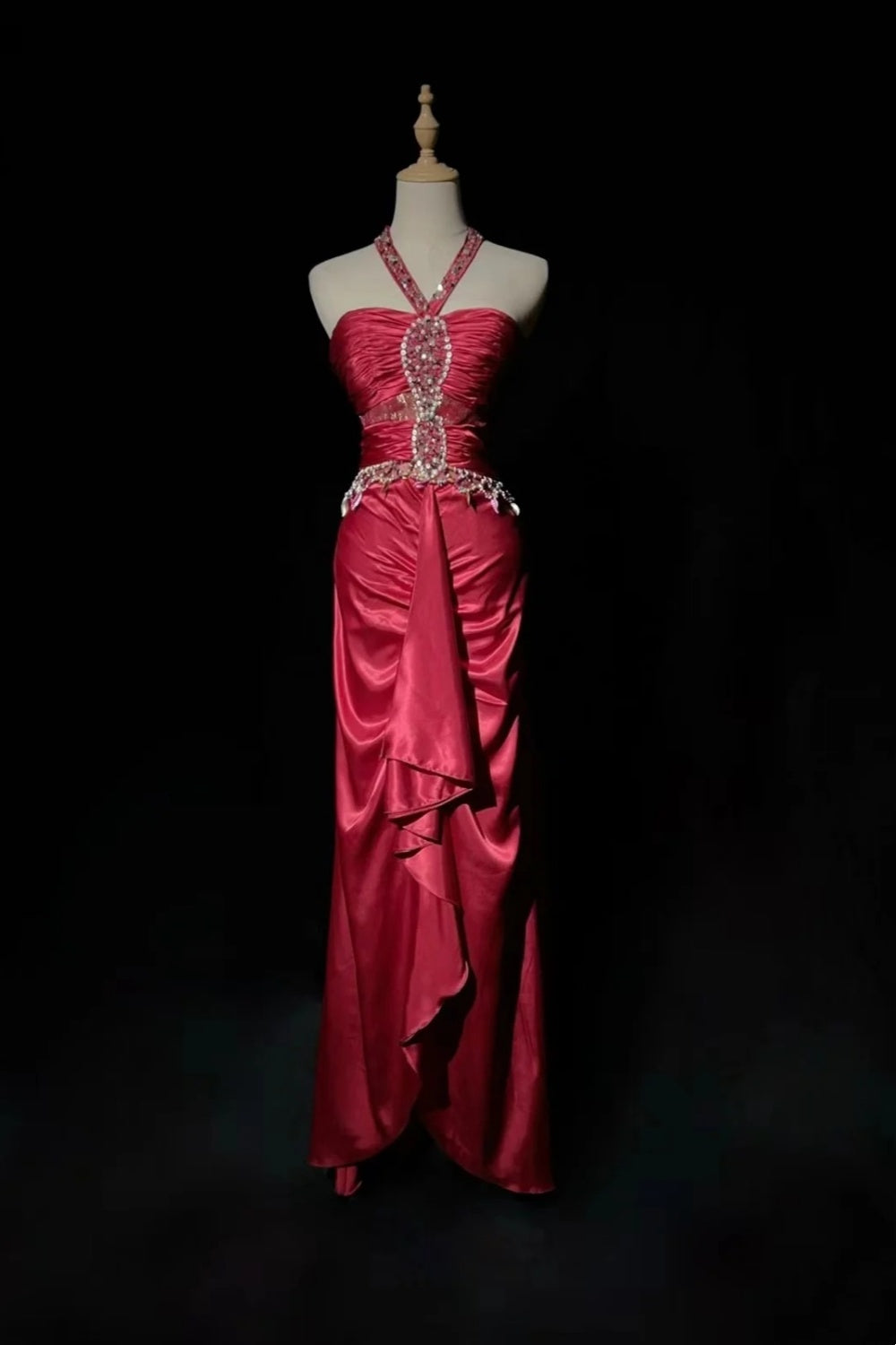 formaldressy-Pink Delicate Beaded Long Satin Prom Dress gh6241