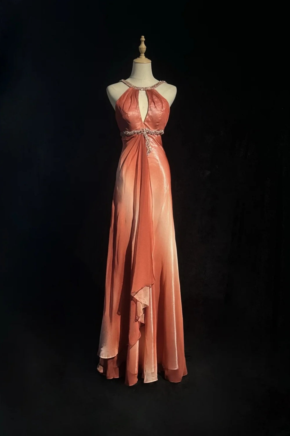 formaldressy-Orange Elegant Gradient Beaded Long Chiffon Prom Dress gh6246