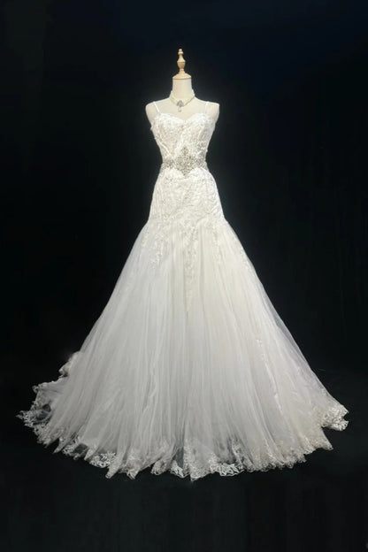 formaldressy-White, Exquisitely Beaded, Gorgeous Long Wedding Dress Tulle gh6242
