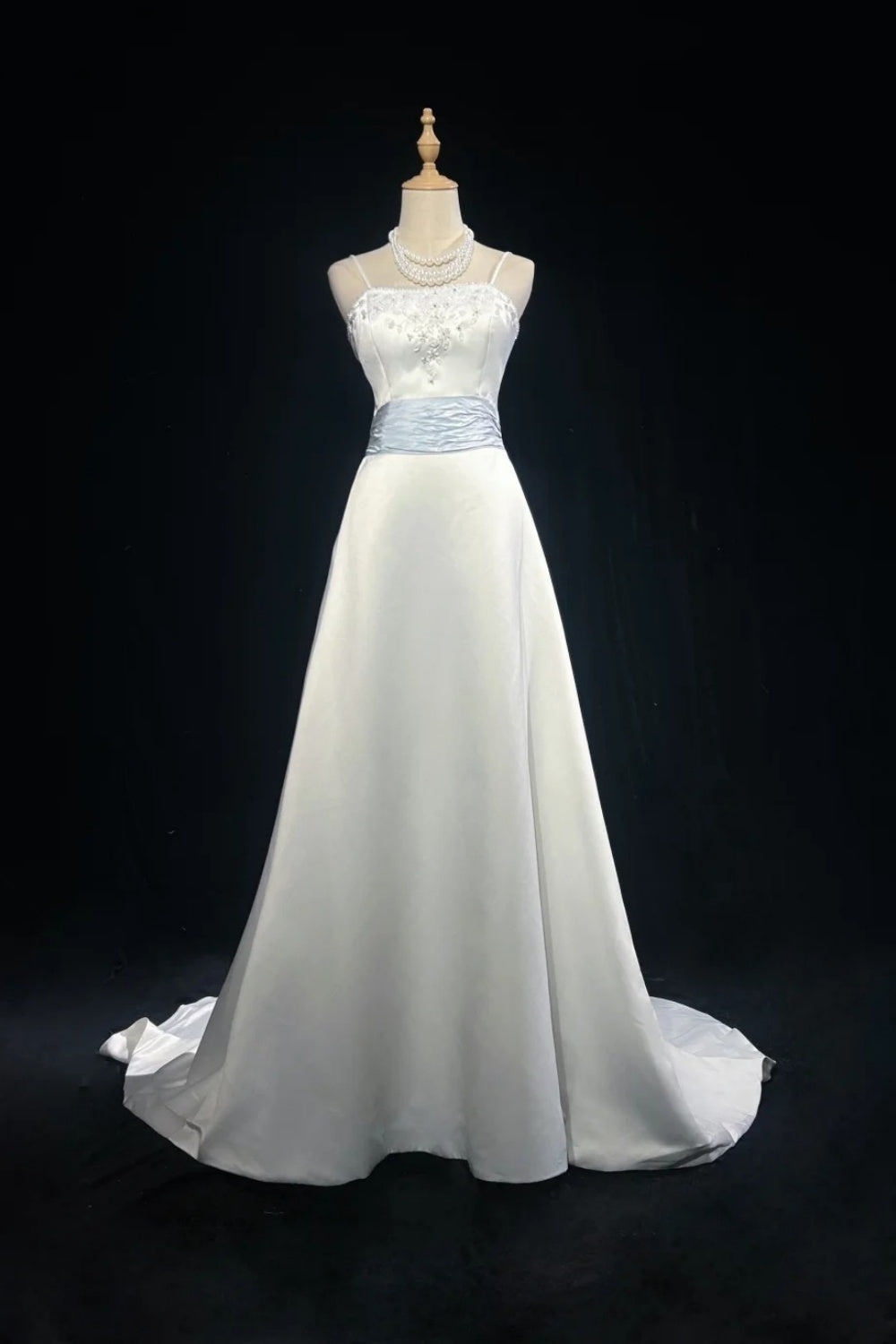 formaldressy-White And Blue Satin Long Dress With Delicate Beading gh6248