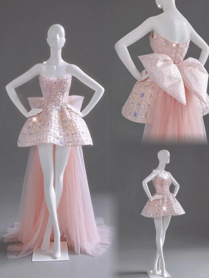 formaldressy-Pink Exquisite Beading Fashion Short Satin Homecoming Dress Birthday Party Dress gh5413