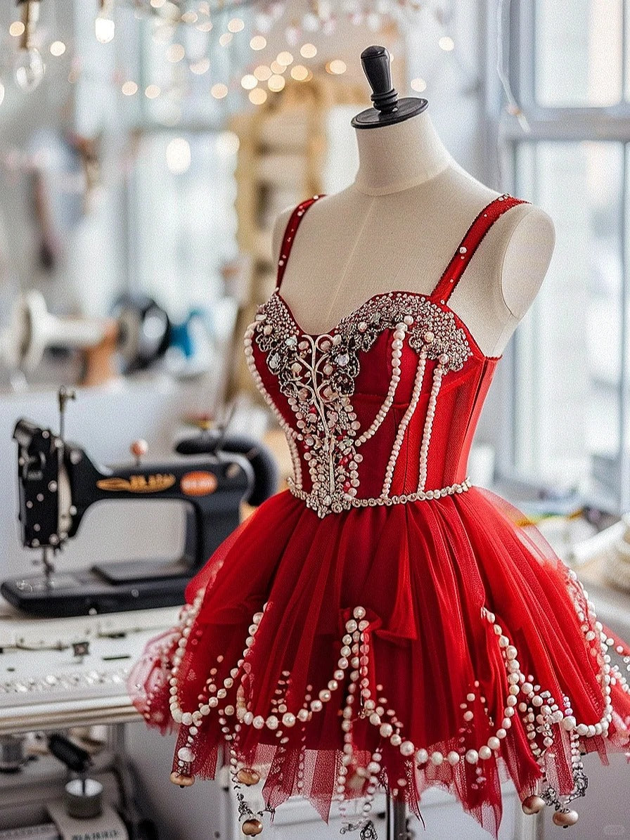formaldressy-Red gorgeous exquisite beaded chiffon short homecoming dress birthday party dress gh5422