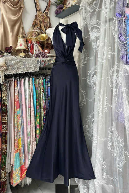 formaldressy-New A-line dark blue simple fashion elegant long satin Prom dress evening dress party dress gh5191