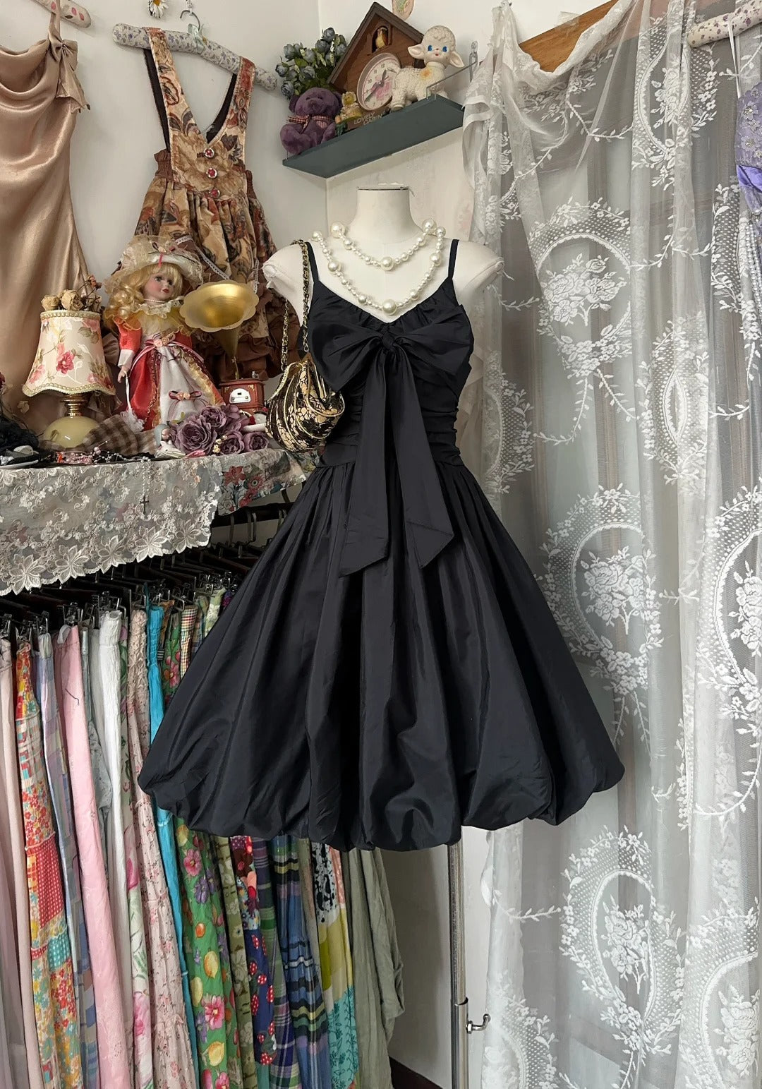 formaldressy-Black vintage short satin homecoming dress birthday dress gh5224