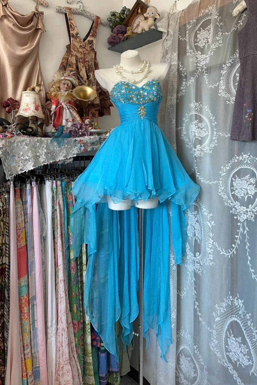 formaldressy-Blue sweetheart neckline short chiffon dress dress gh6127