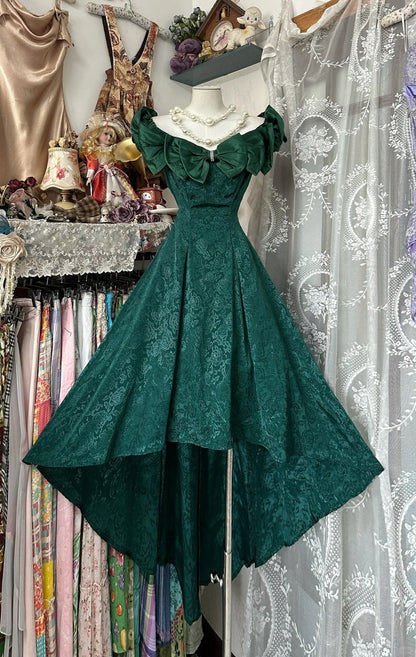 formaldressy-Green vintage short front and long back satin homecoming dress birthday dress gh5225
