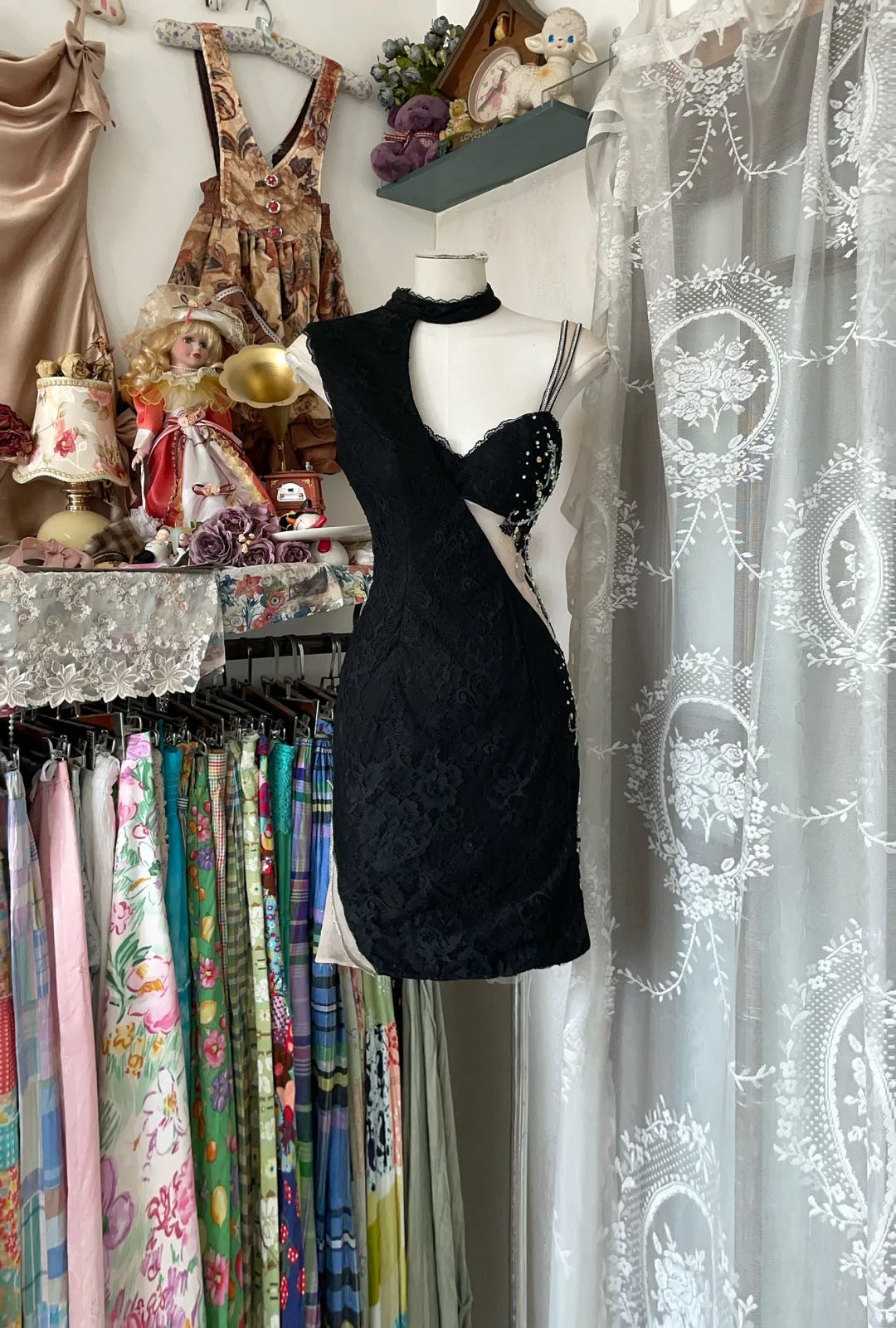 formaldressy-Black beaded vintage short lace chiffon homecoming dress birthday dress cocktail party dress gh5228