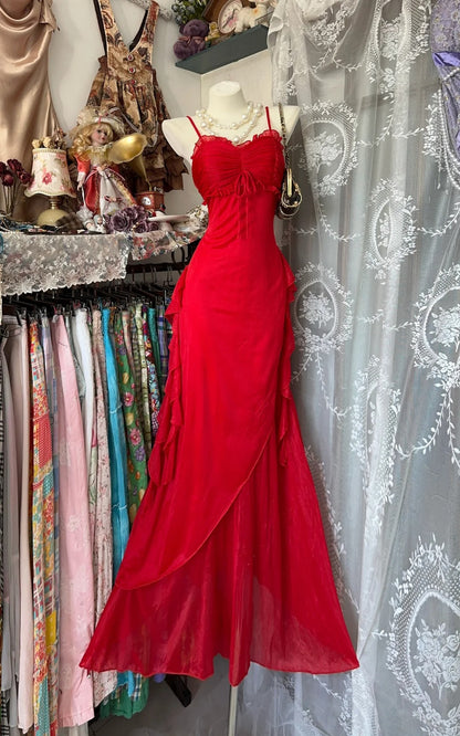 formaldressy-Red vintage long chiffon Prom Dress homecoming dress birthday dress gh5229