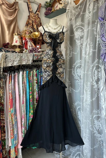 formaldressy-Black leopard print elegant long chiffon Prom dress evening dress party dress gh5189