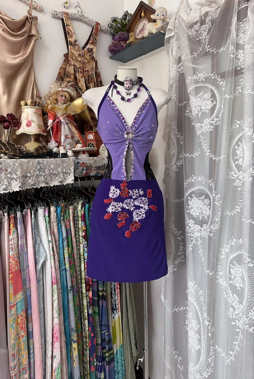 formaldressy-Purple Floral Short Chiffon Homecoming Dress Party Dress gh5248