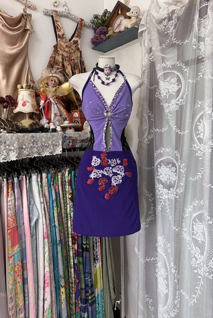 formaldressy-Purple Floral Short Chiffon Homecoming Dress Party Dress gh5248