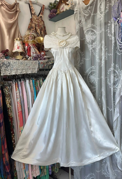 formaldressy-Ivory white floral long satin Prom dress evening dress birthday party dress gh5181