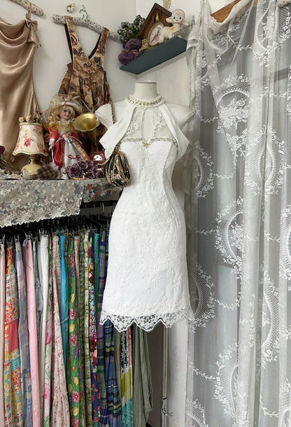 formaldressy-Sweet Sexy Short Suspender Lace Beaded Homecoming Dress Birthday Party Dress gh5192