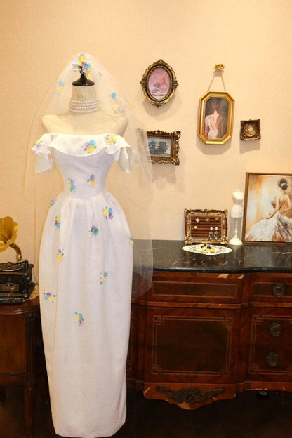 formaldressy-Prom dress Elegant Bridal Floral Embroidered Off-Shoulder Gown, Long One-Shoulder Wedding Dress gh5903