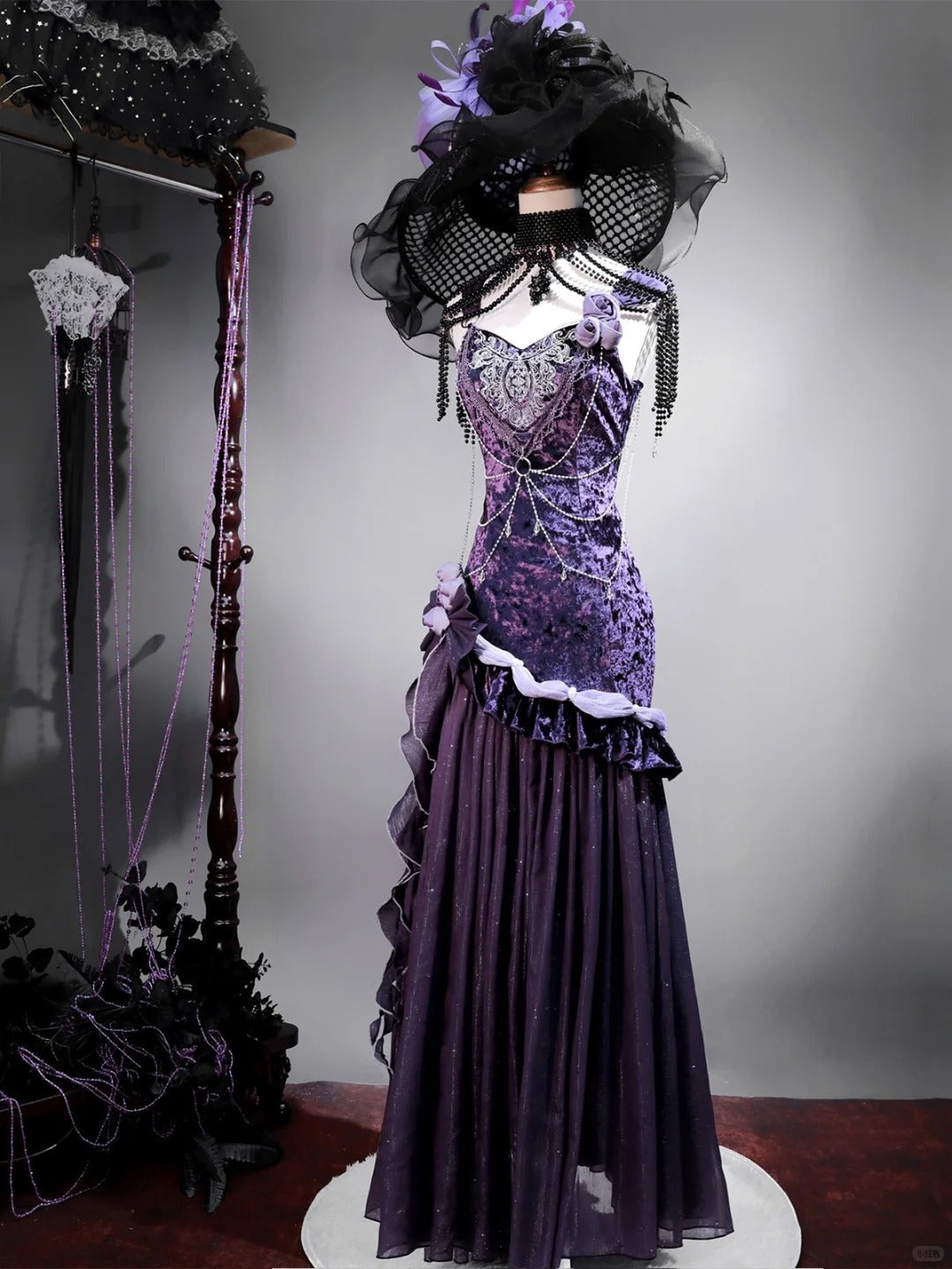 formaldressy-Purple shining sweet velvet satin long prom dress birthday party dress gh5349