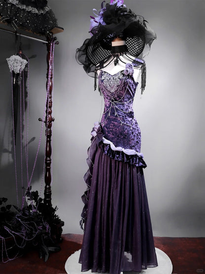 formaldressy-Purple shining sweet velvet satin long prom dress birthday party dress gh5349