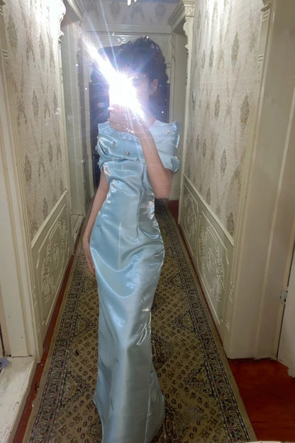 formaldressy-Light Blue Satin Diamond - Studded Gown, Elegant Lines Show Light Luxury Texture gh5900